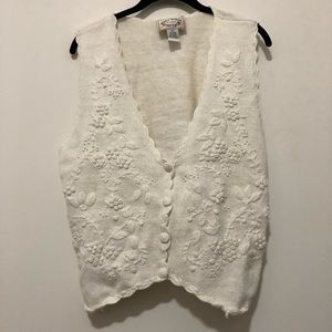 Vintage White Embroidered Sweater Vest, Size Large